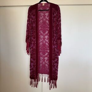 Elegant Burgundy Fringe Kimono